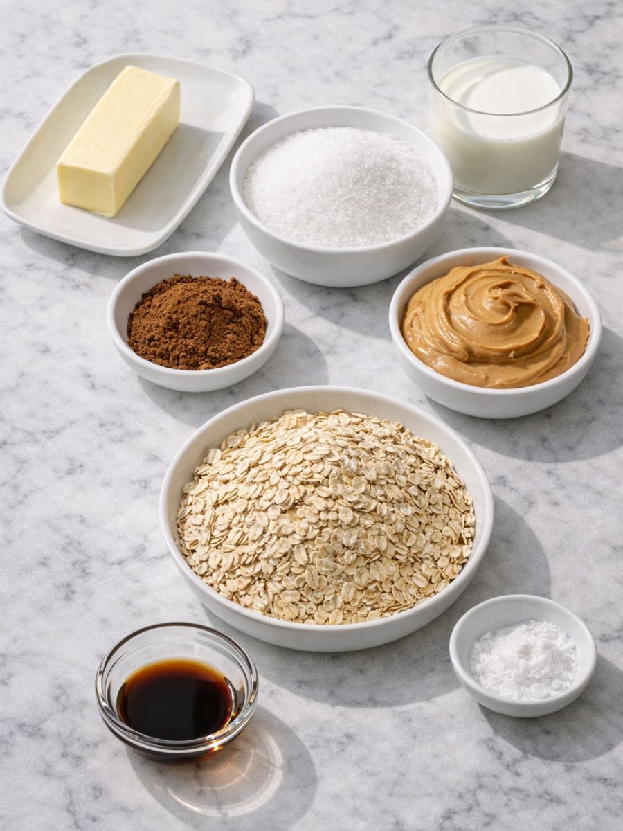 Chocolate Peanut Butter No Bake Cookies - Ingredients