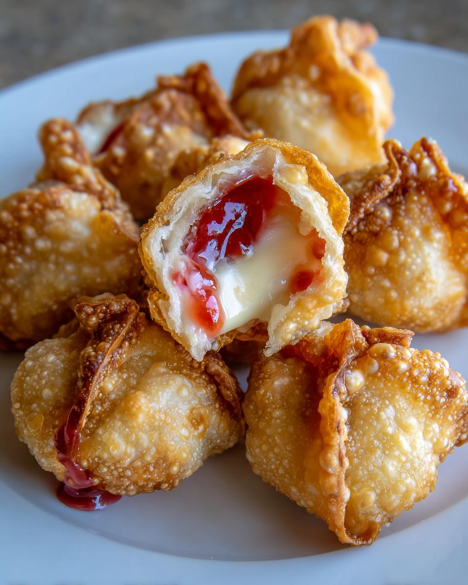 Deep-Fried Strawberry Cheesecake Stuffed Wonton Bites