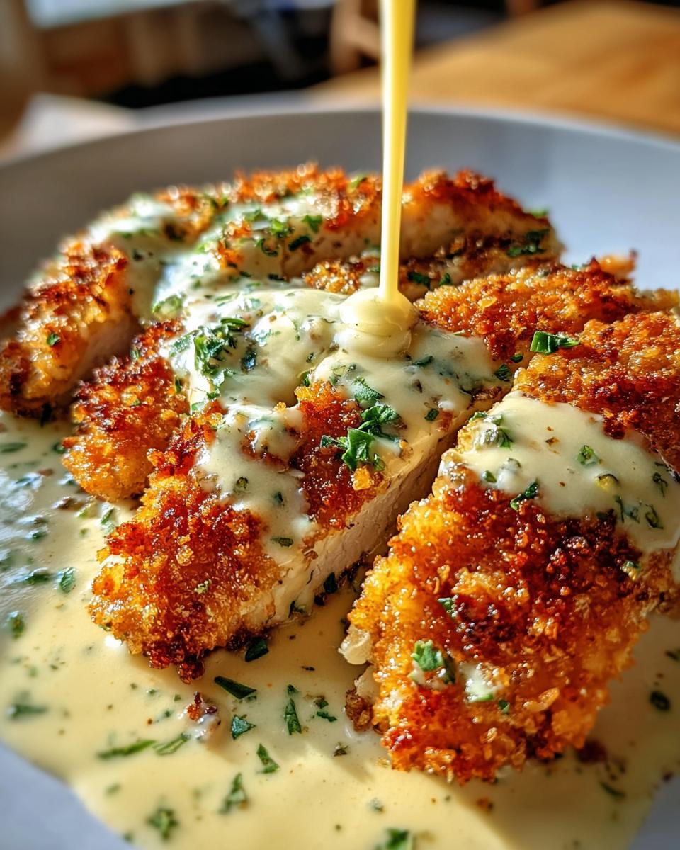 Parmesan Crusted Chicken with Creamy Garlic Sauce