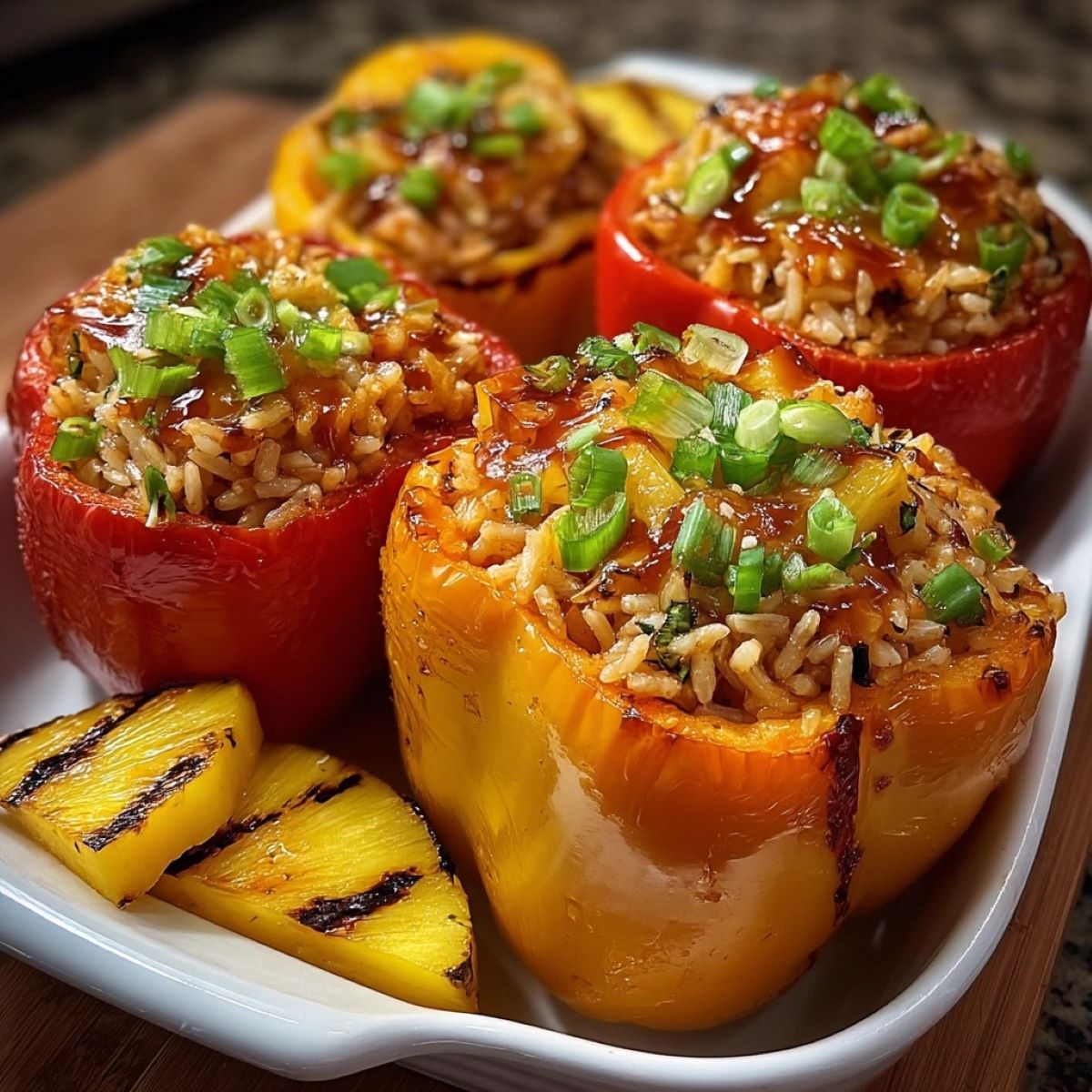 Teriyaki Pineapple Chicken & Rice Stuffed Peppers