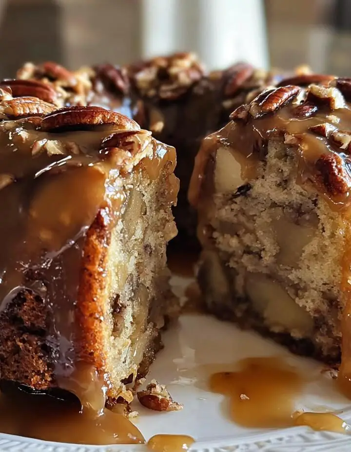 Apple Pecan Cake With Caramel Glaze