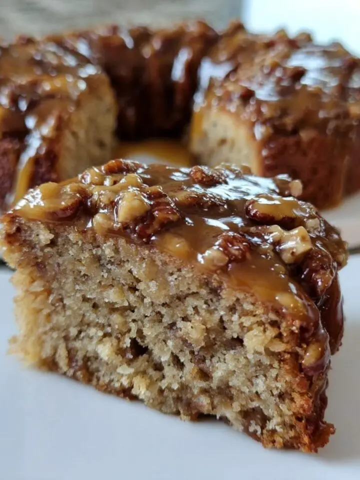 Apple Pecan Cake with Caramel Glaze