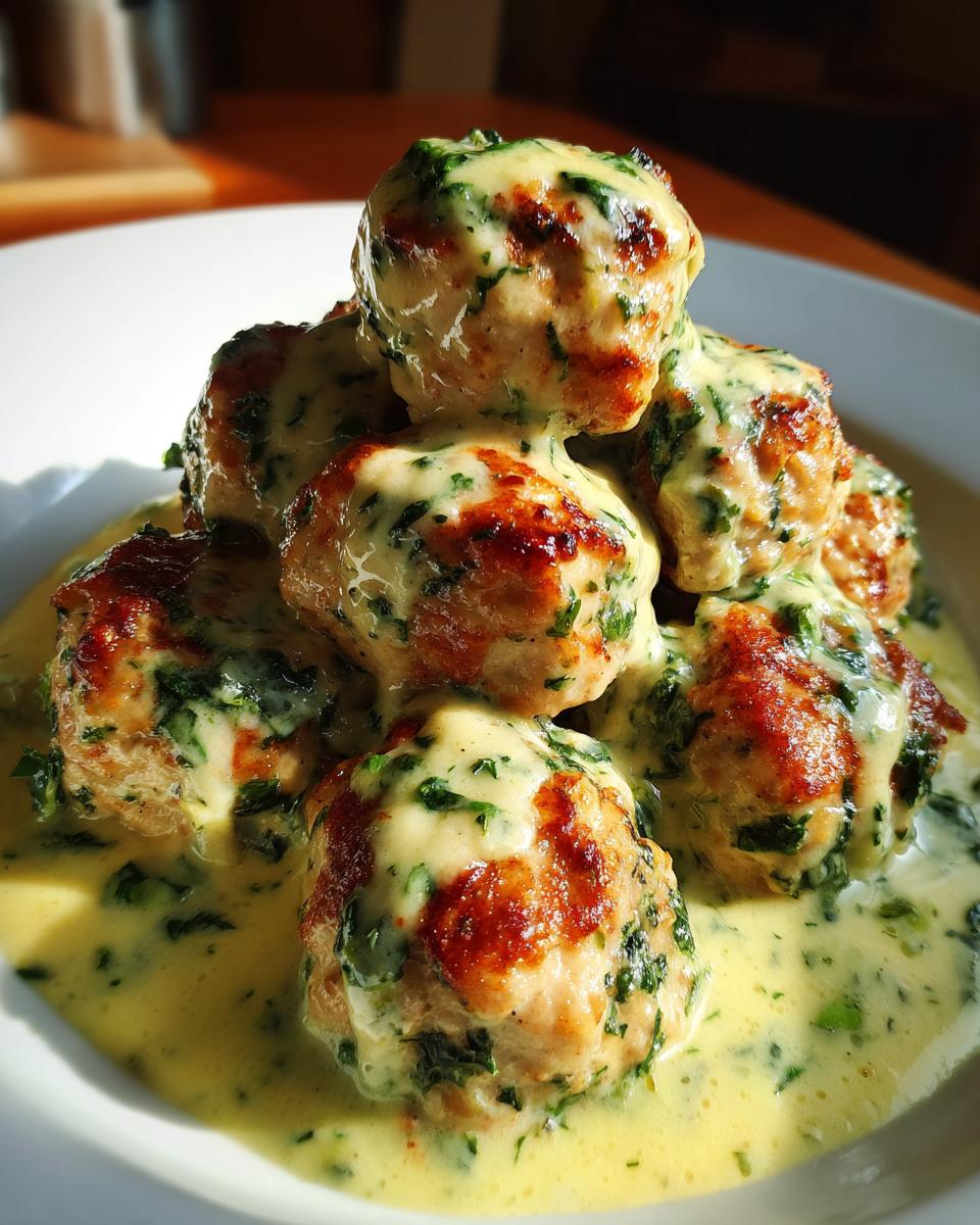 Baked Chicken Ricotta Meatballs with Spinach Alfredo Sauce - detail 1