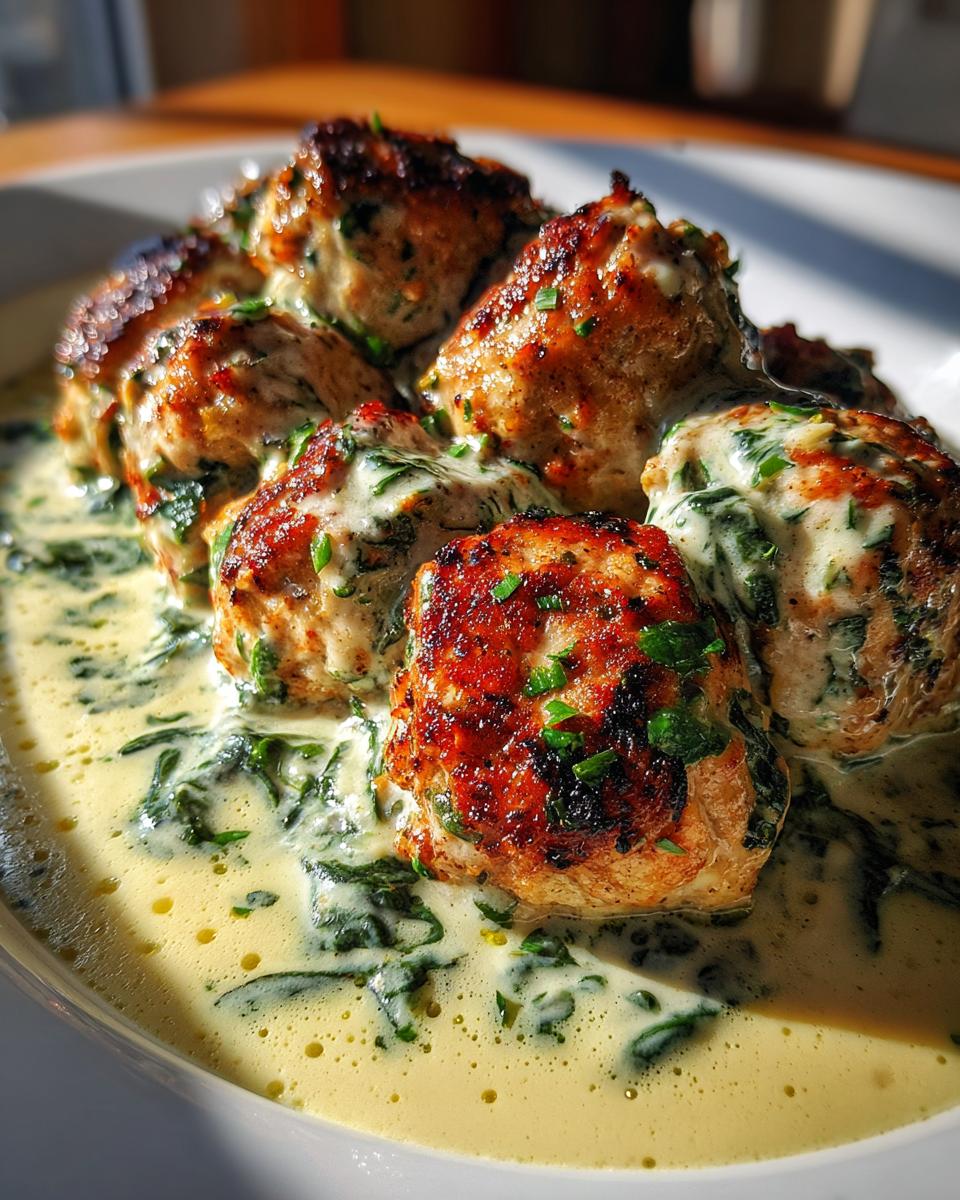 Baked Chicken Ricotta Meatballs with Spinach Alfredo Sauce - detail 2
