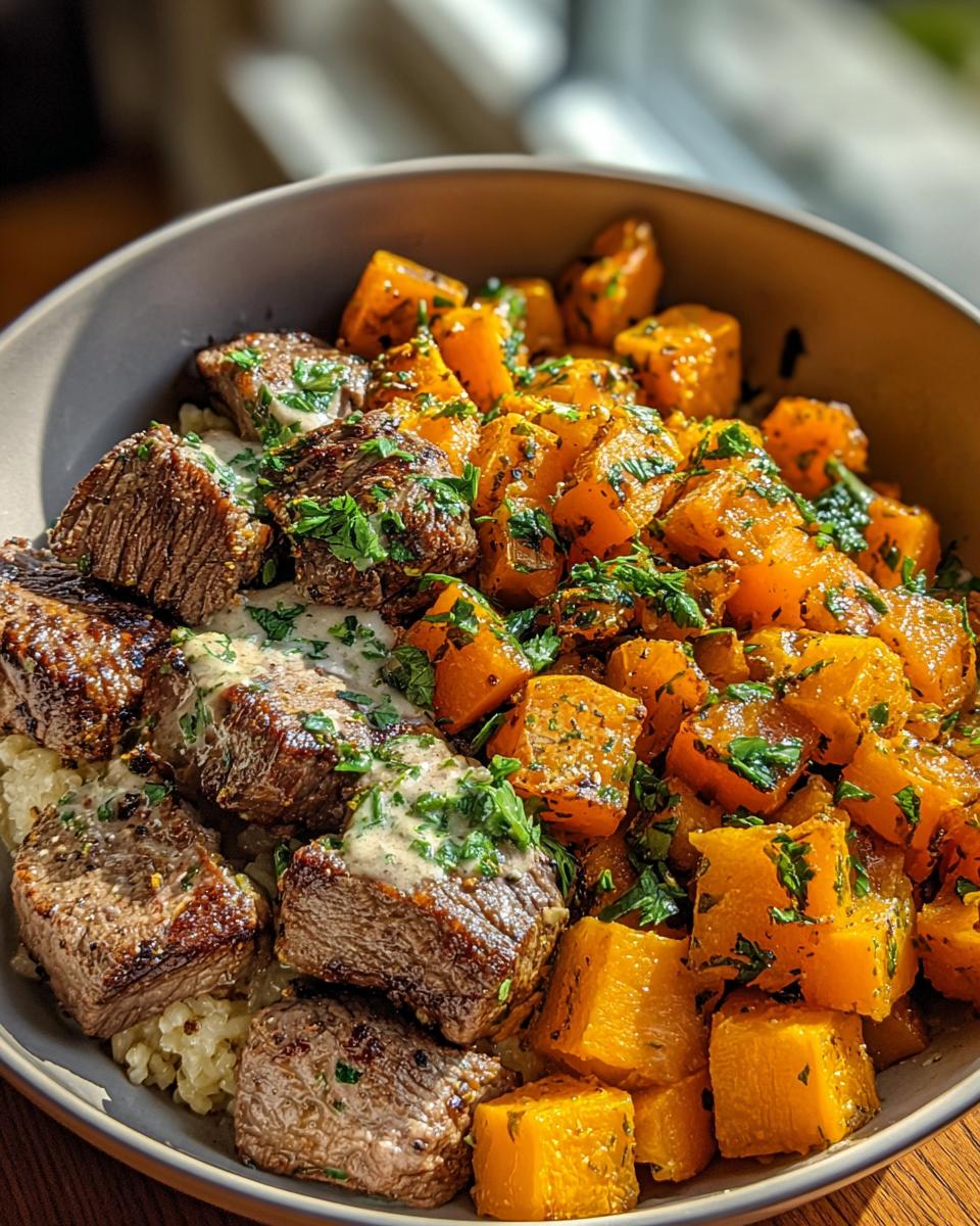 Butternut Squash & Garlic Herb Steak Bowls - detail 1