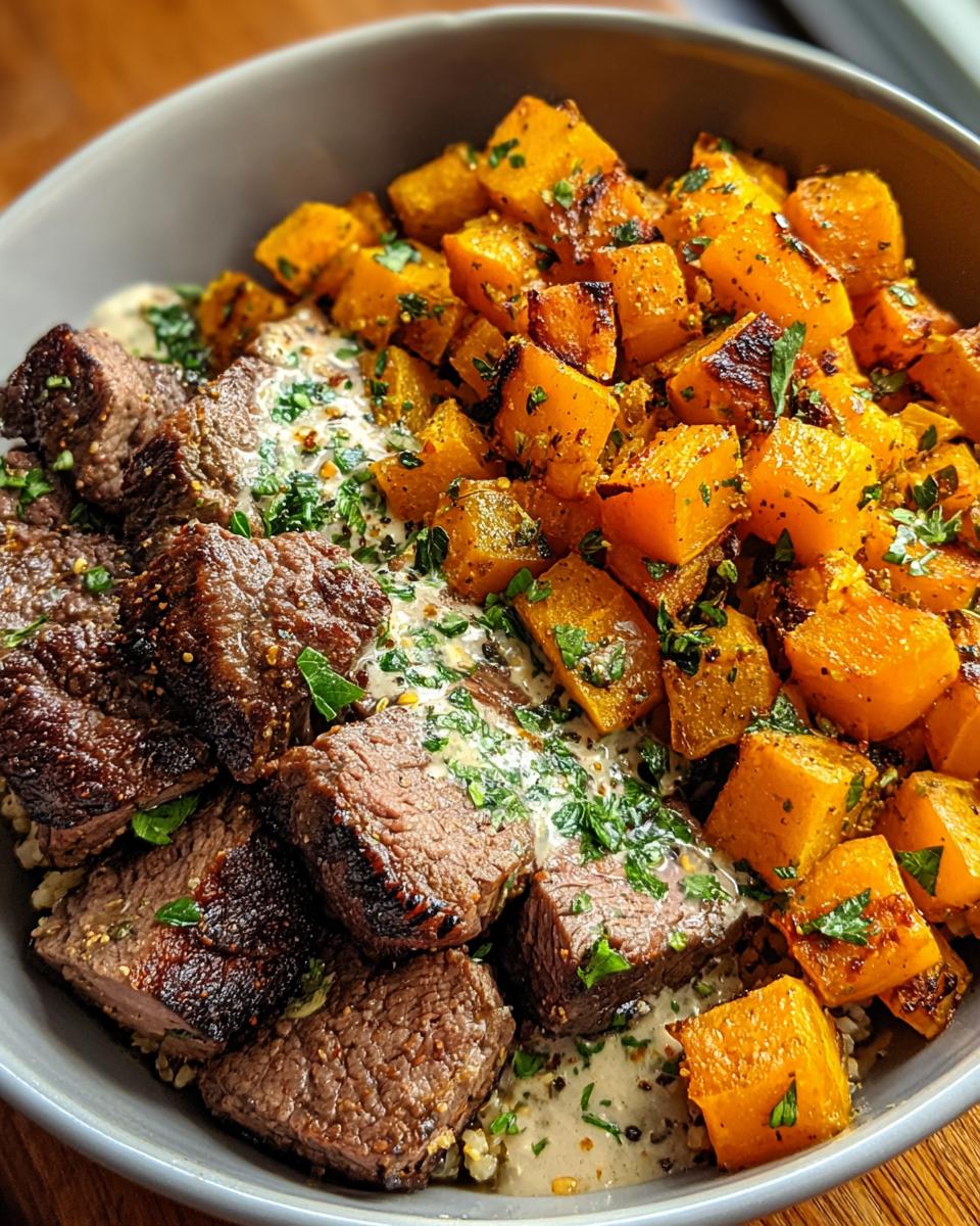 Butternut Squash & Garlic Herb Steak Bowls - detail 2
