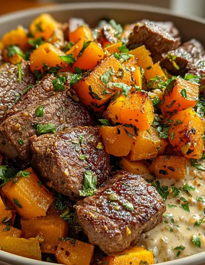 Butternut Squash & Garlic Herb Steak Bowls