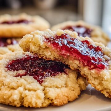 Buttery Raspberry Crumble Cookies with a Sweet Jam Filling