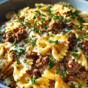 Cajun Cream Cheese Alfredo Bowties with Spiced Ground Beef