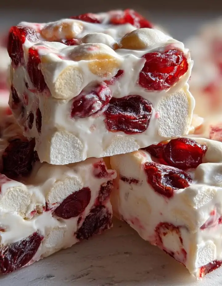 Candied Cherry Divinity Squares