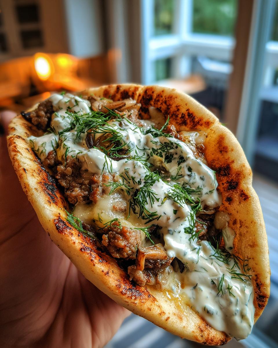 Cheesy Beef and Mushroom Pita Pockets with Tzatziki Sauce - detail 1