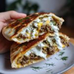 Cheesy Beef and Mushroom Pita Pockets with Tzatziki Sauce