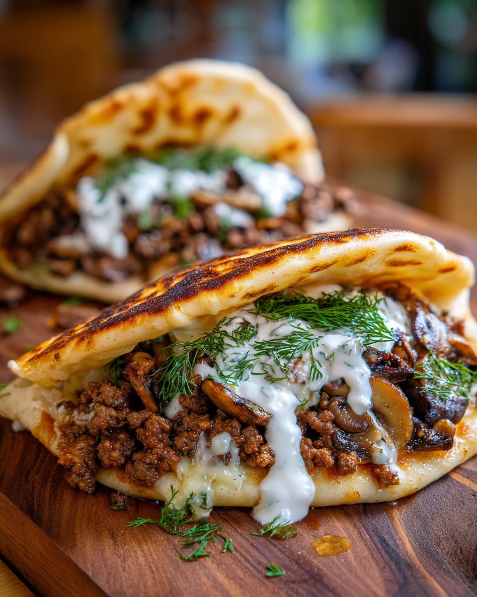 Cheesy Beef and Mushroom Pita Pockets with Tzatziki Sauce - detail 2
