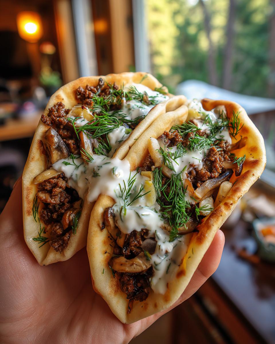 Cheesy Beef and Mushroom Pita Pockets with Tzatziki Sauce - detail 3