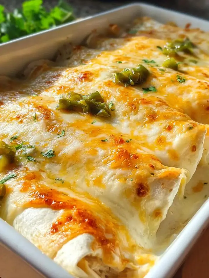 Cheesy Creamy White Chicken Enchiladas