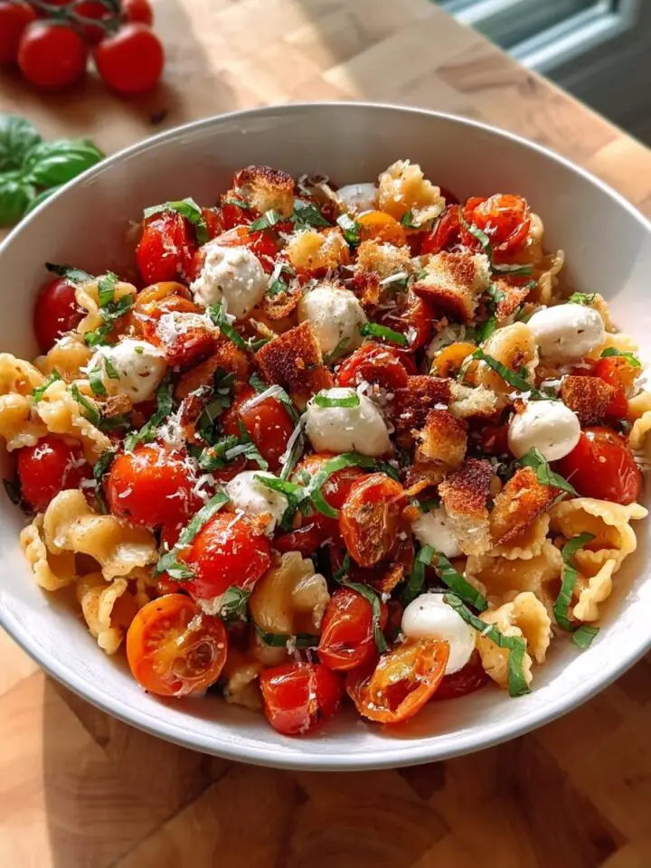 Cherry Tomato Bruschetta Pasta Salad