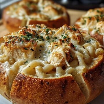Chicken Alfredo Garlic Bread Bowls