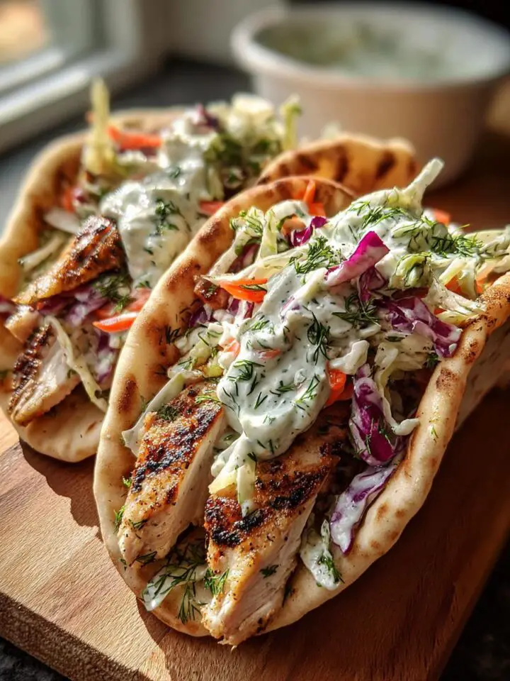 Chicken Pitas with Herby Ranch Slaw