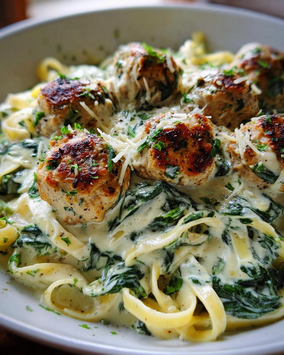 Chicken Ricotta Meatballs in Spinach Alfredo Sauce - detail 1