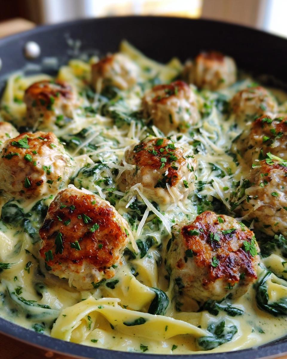 Chicken Ricotta Meatballs in Spinach Alfredo Sauce - detail 2