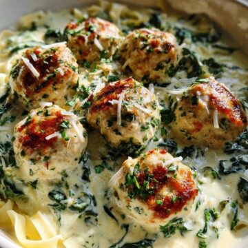 Chicken Ricotta Meatballs in Spinach Alfredo Sauce