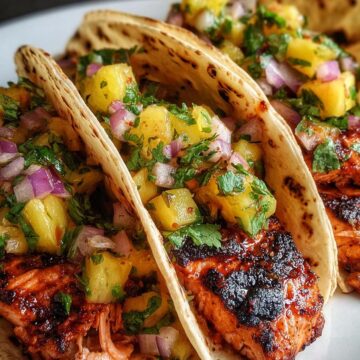 Chipotle Honey Salmon Tacos with Pineapple Salsa