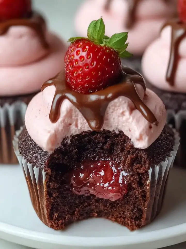Chocolate Strawberry Jam Cupcakes