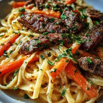 Cowboy Butter Steak Linguine with Roasted Carrots & Parsley