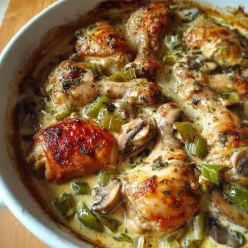 Creamy Baked Chicken with Mushrooms and Green Peppers