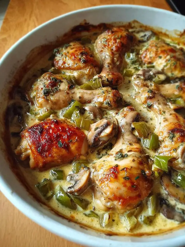 Creamy Baked Chicken with Mushrooms and Green Peppers