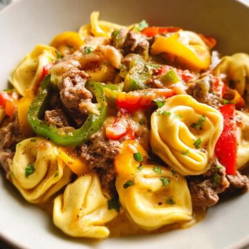 Crock Pot Cheesesteak Tortellini