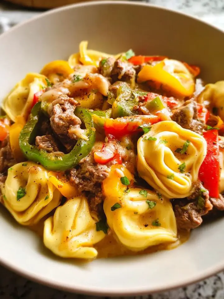 Crock Pot Cheesesteak Tortellini