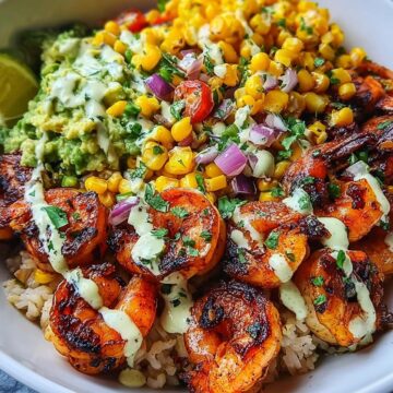 Grilled Shrimp Bowl with Avocado Corn Salsa