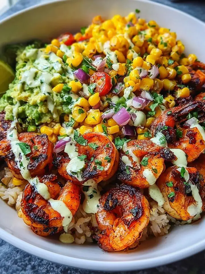 Grilled Shrimp Bowl with Avocado Corn Salsa