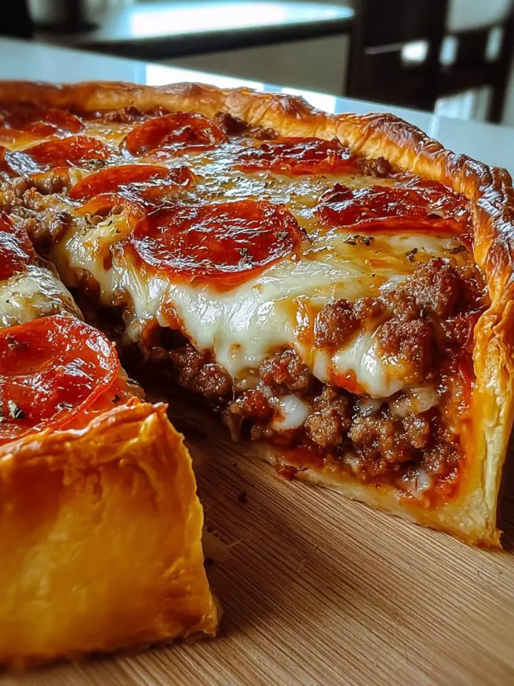 Hearty Deep-Dish Pie with Hamburger, Sausage, and Pepperoni