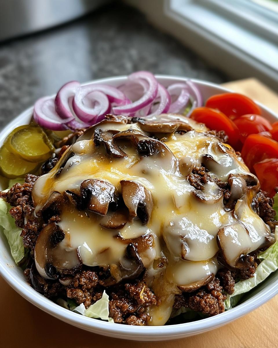 Keto Mushroom Swiss Burger Bowl - detail 2