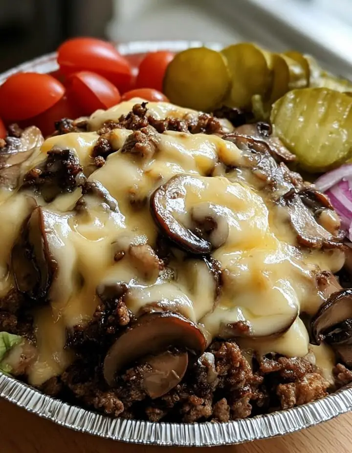 Keto Mushroom Swiss Burger Bowl