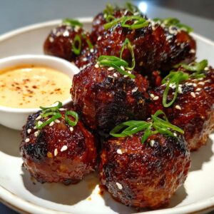 Korean BBQ Meatballs with Spicy Mayo Dip