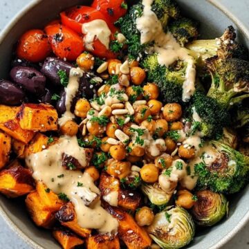 Mediterranean Roasted Veggie & Chickpea Bowls with Tahini Dressing