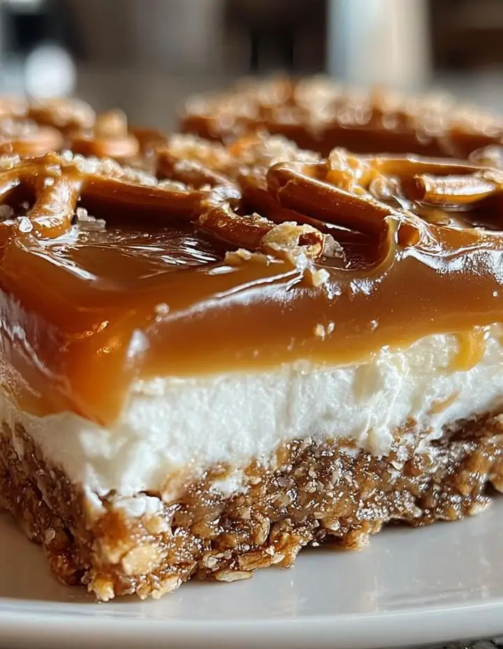 No-Bake Salted Caramel Pretzel Bars