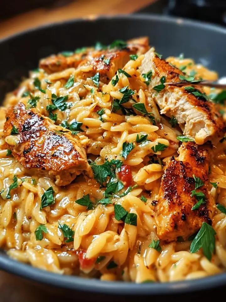 One-Pot Cajun Chicken Alfredo Orzo