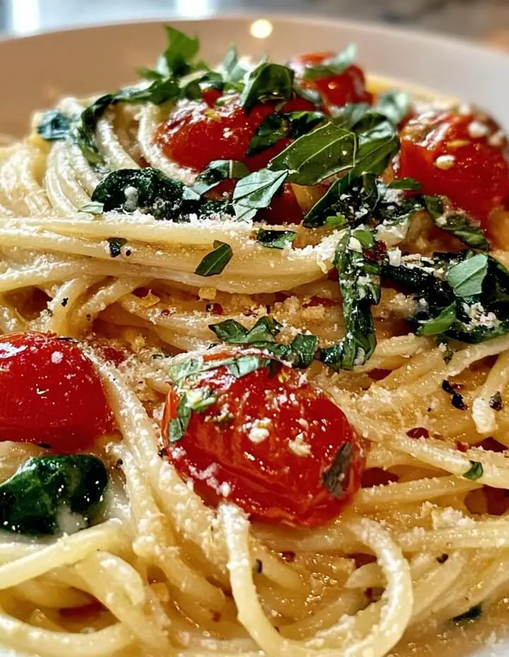 One Pot Creamy Tuscan Garlic Spaghetti