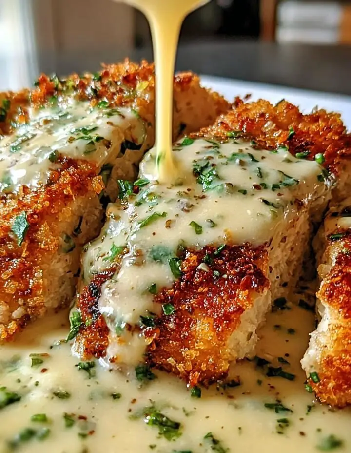 Parmesan Crusted Chicken with Creamy Garlic Sauce