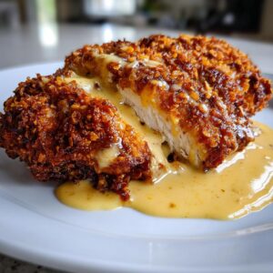 Pretzel Chicken with Mustard-Cheddar Sauce