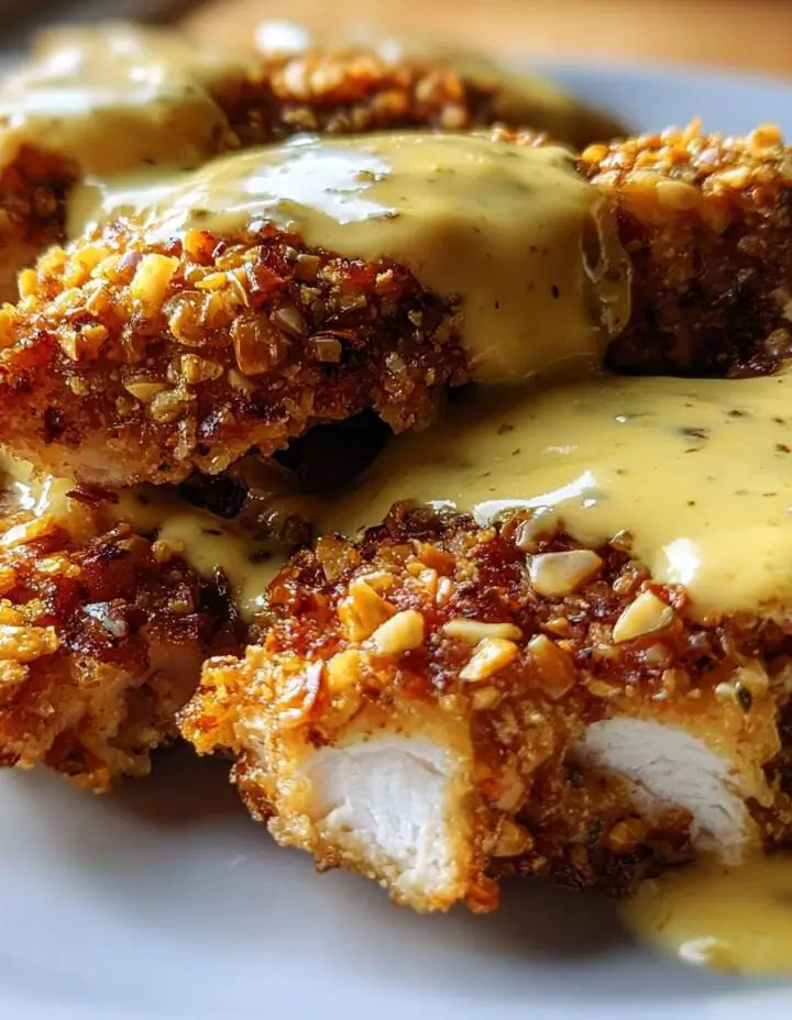 Pretzel Chicken with Mustard-Cheddar Sauce