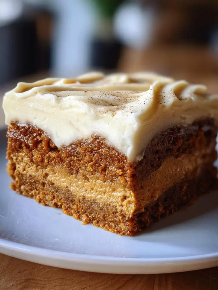 Pumpkin Spice Gooey Cake with Cream Cheese Frosting