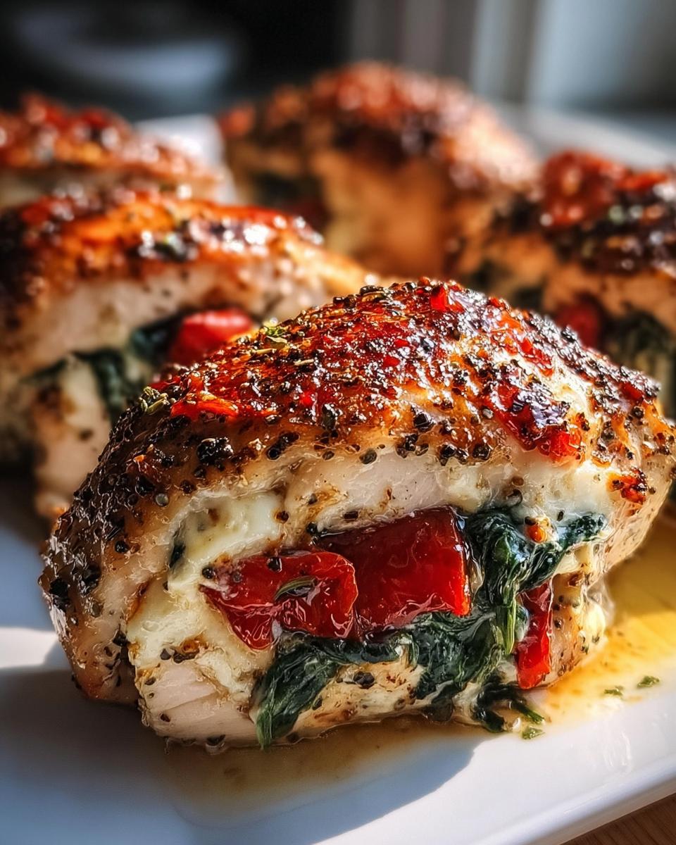 Roasted Red Pepper, Spinach, and Mozzarella Stuffed Chicken - detail 1