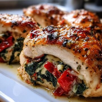 Roasted Red Pepper, Spinach, and Mozzarella Stuffed Chicken