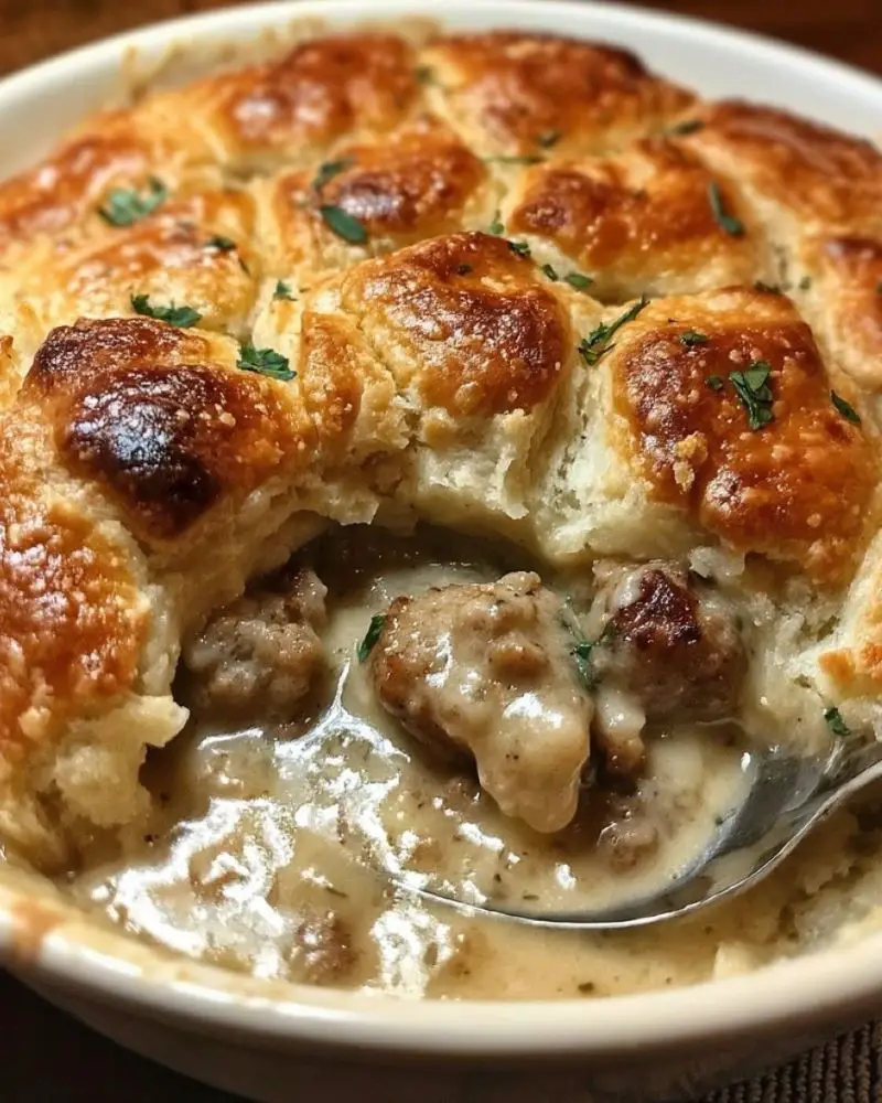 Sausage, Gravy, and Biscuit Pie