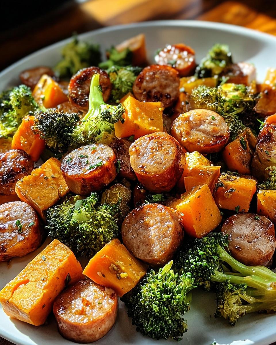 Sheet Pan Sausage and Sweet Potatoes with Honey Garlic Sauce - detail 1